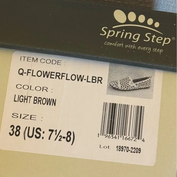 NIB...Spring Step FlowerFlow Flats Light Brown Size 38 EU....Size 7.5-8 US - Picture 4 of 4
